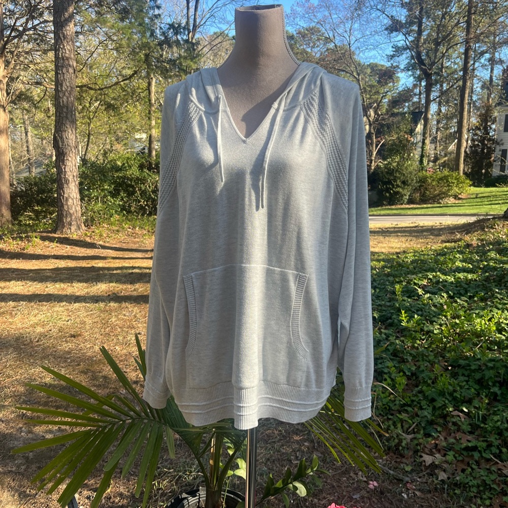 Athleta Evergreen Athleisure Sweater Hoodie Top, Heather Grey, Size 3X, EUC 🤩